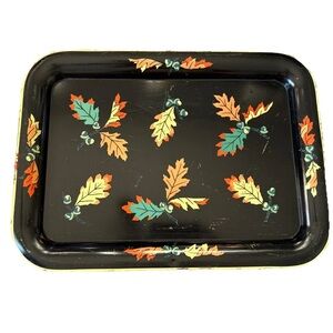 Vintage Black Tray with Leaf Design